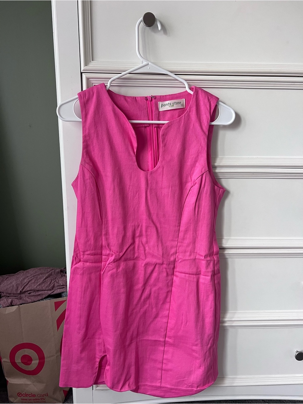 Sleeveless Hot Pink Mini Dress with Front Keyhole